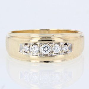 Vintage 14K Yellow Gold 5-Diamond Wedding Band Ring by Fritz Rossier